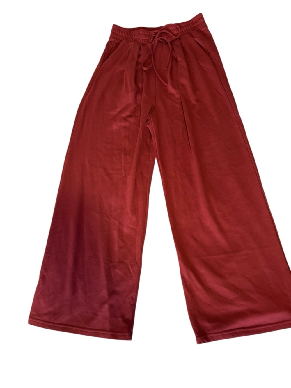 Wide Leg Drawstring Pants With Pockets. Deep Red. Size M